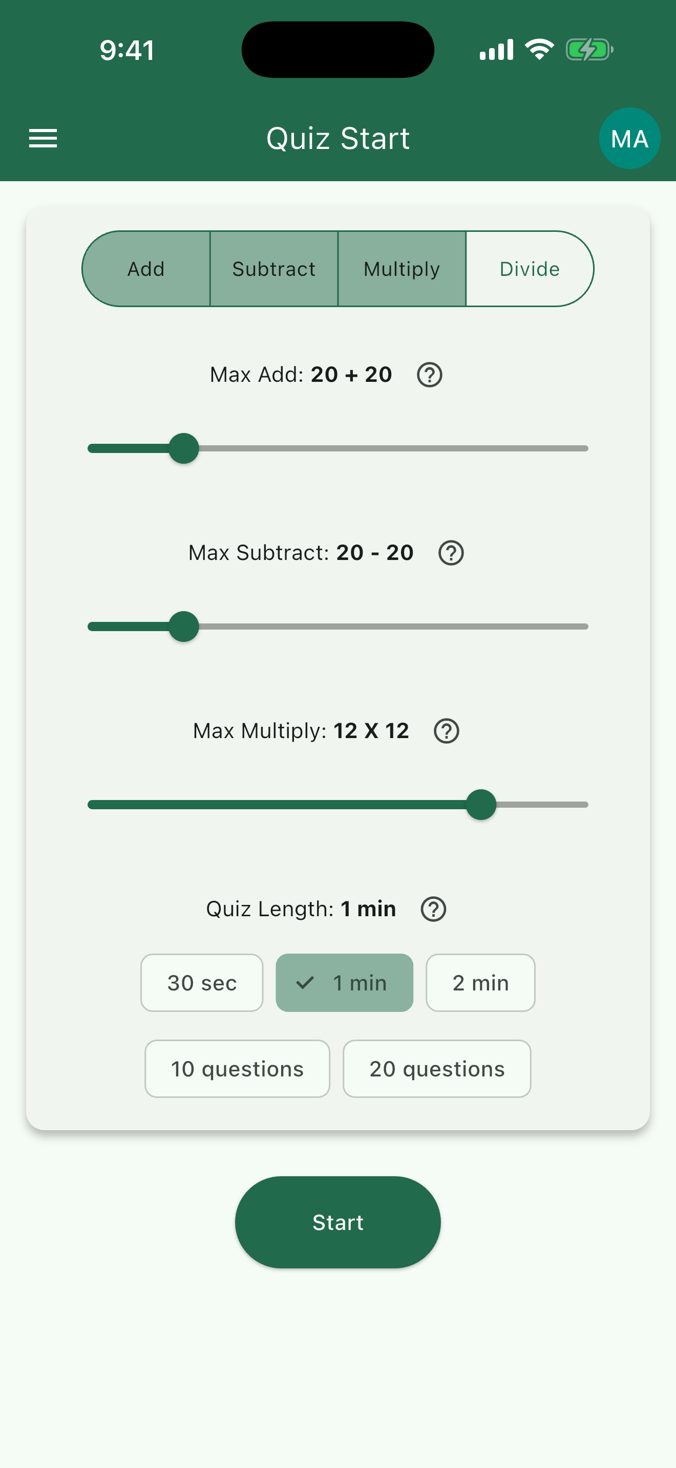 Math Minute - Pick your practice