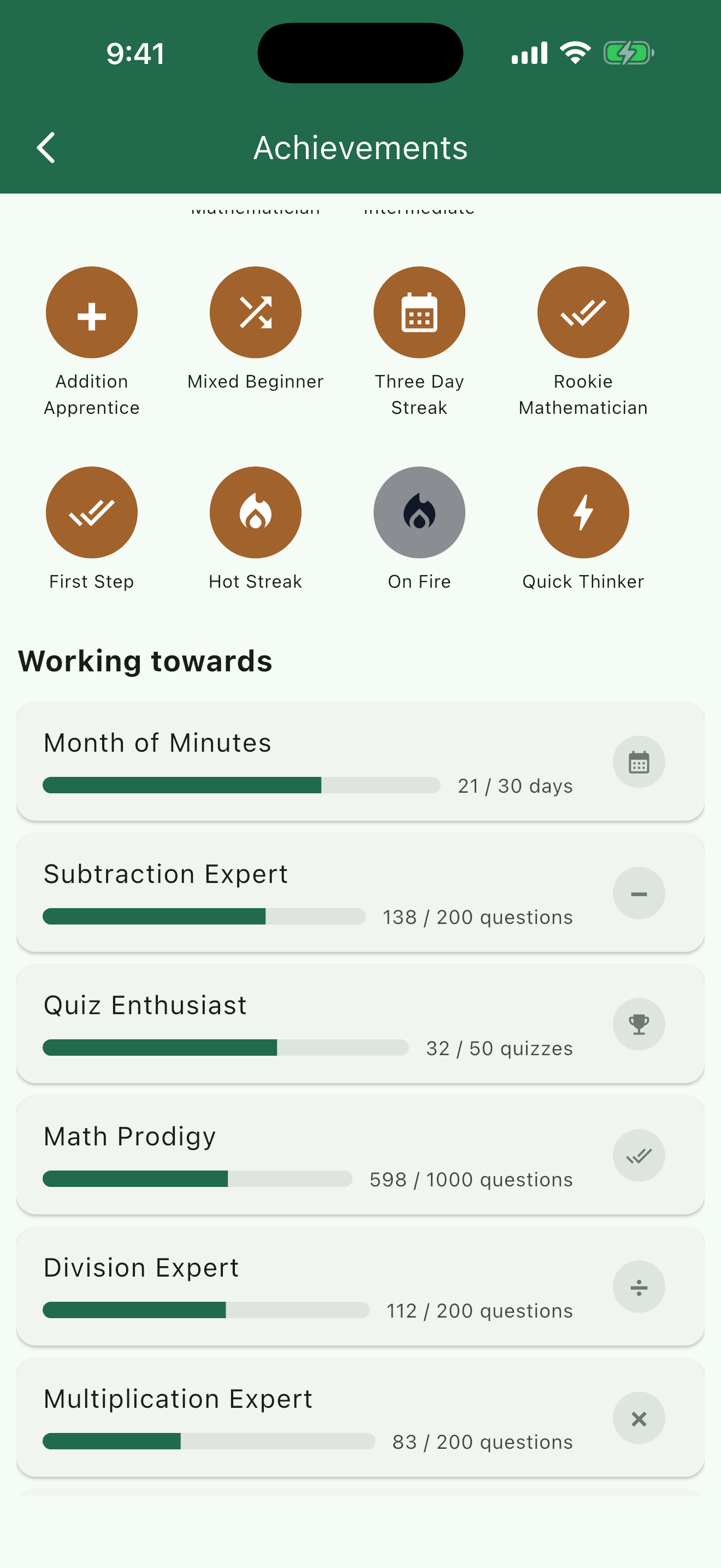 Math Minute - Working towards